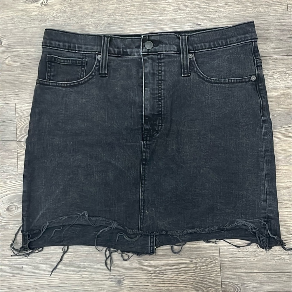 Madewell black denim skirt distressed edge